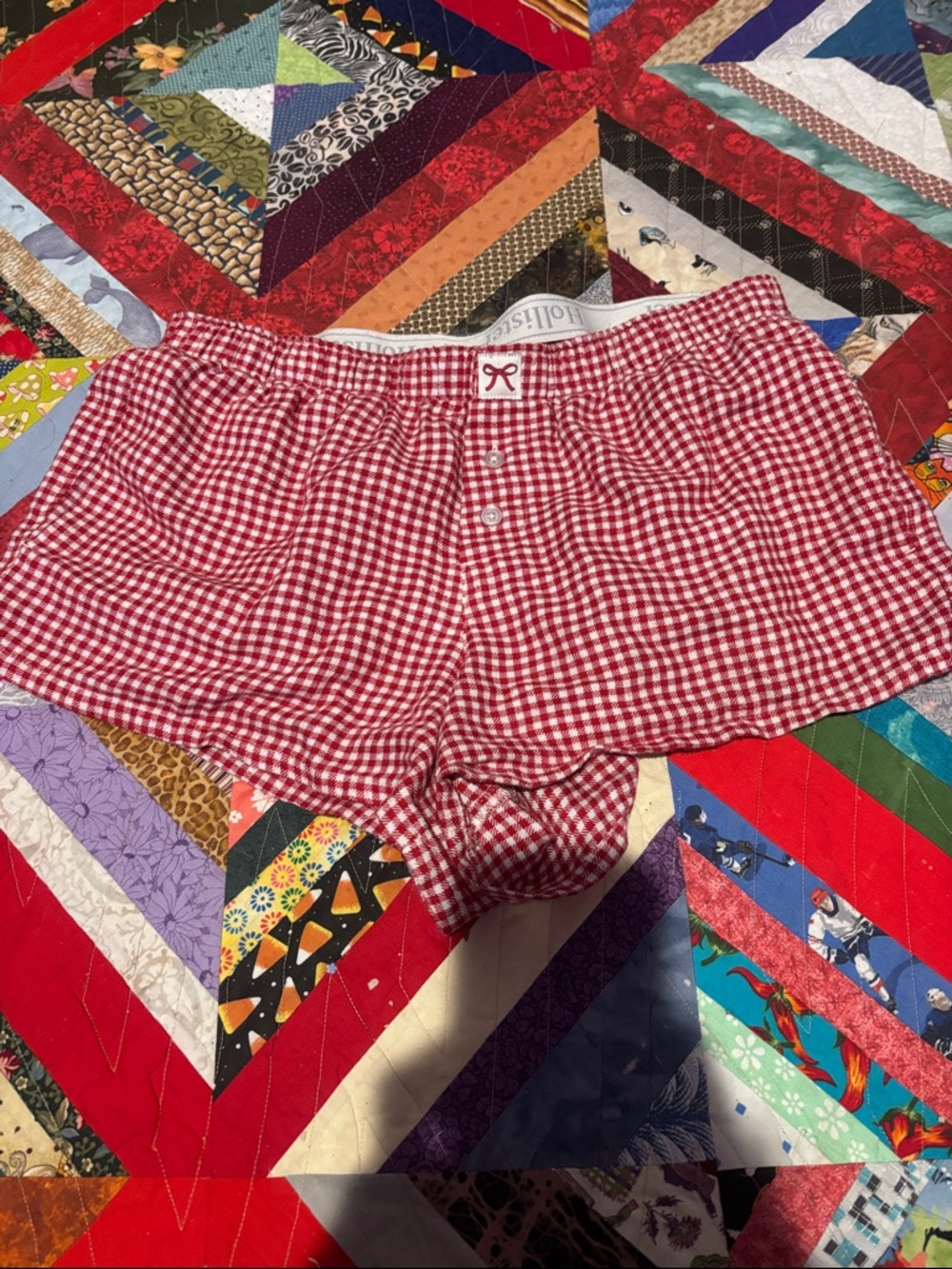 Hollister Red and White Gingham Lounge Shorts